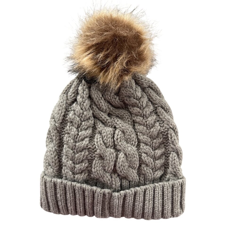 Timberland Women’s Chunky Cable Knit Cuff Pom Beanie One Size Gray NWT